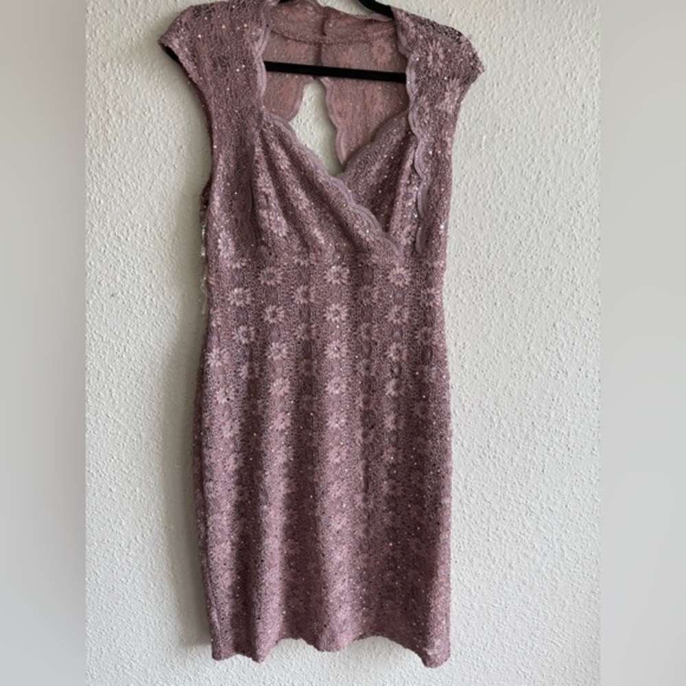 Connected Apparel Pink Plunge Neck Bodycon Cocktail Dress Size 10